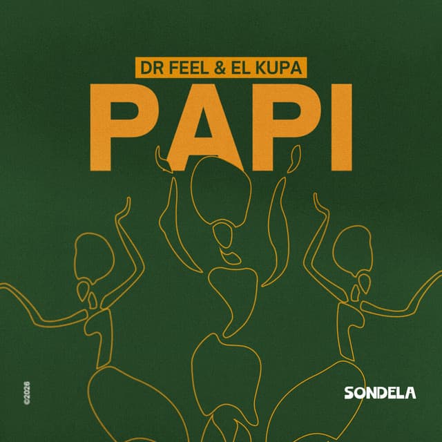 Papi cover: gold line drawing of dancers on green